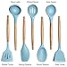 IQUONA Kitchen Utensil Set - 7 Piece Natural Acacia Wood Silicone Spatulas - Heat Resistant - Organic Wooden Handled Spatulas & Spoons - Nonstick Kitchen Tools & Gadgets - French Cooking Utensils
