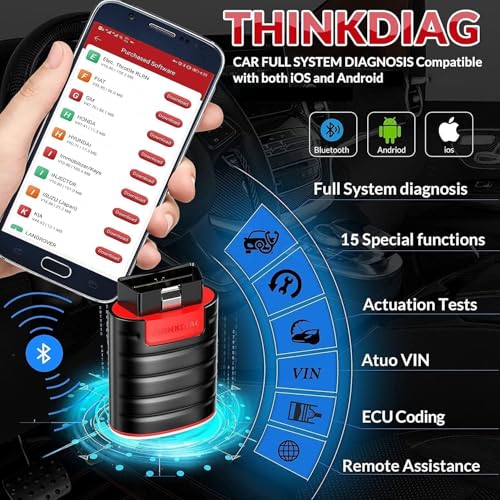 Thinkcar ThinkDiag OBD2 Car Diagnostic All System Bidirectional OBD2 Bluetooth Car Scanner, OE Level, ECU Coding, 15+ Reset Functions All Software 1 Year AUTO VIN