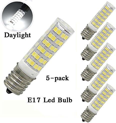 XYTGD Led E17 Bulb Dimmable for Ceiling fan,5W,110-120V, 50W Halogen Bulb Equivalent, Daylight 6000K,E17 Base Light Bulb used for Microwave Oven Appliance, Portables,Chandeliers (Pack of 5 )