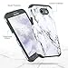 TJS Case for Samsung Galaxy J7 - Tempered Glass Screen Protector, Dual Layer Hybrid Shockproof Armor Marble Cover (White)