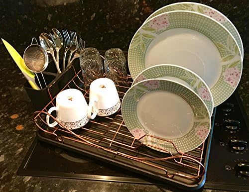 High Quality Stylish Rose Gold / Copper Dish Drainer with Drip Try and Cutlery Holder
