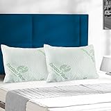 Bamboo Pillow - Soft & Comfortable with Shredded Memory Foam - Removable Zippered Natural Cooling Bamboo Cover - Anti-Bacterial & Hypoallergenic - Relieves Snoring, Neck Pain and TMJ - (2 PACK)