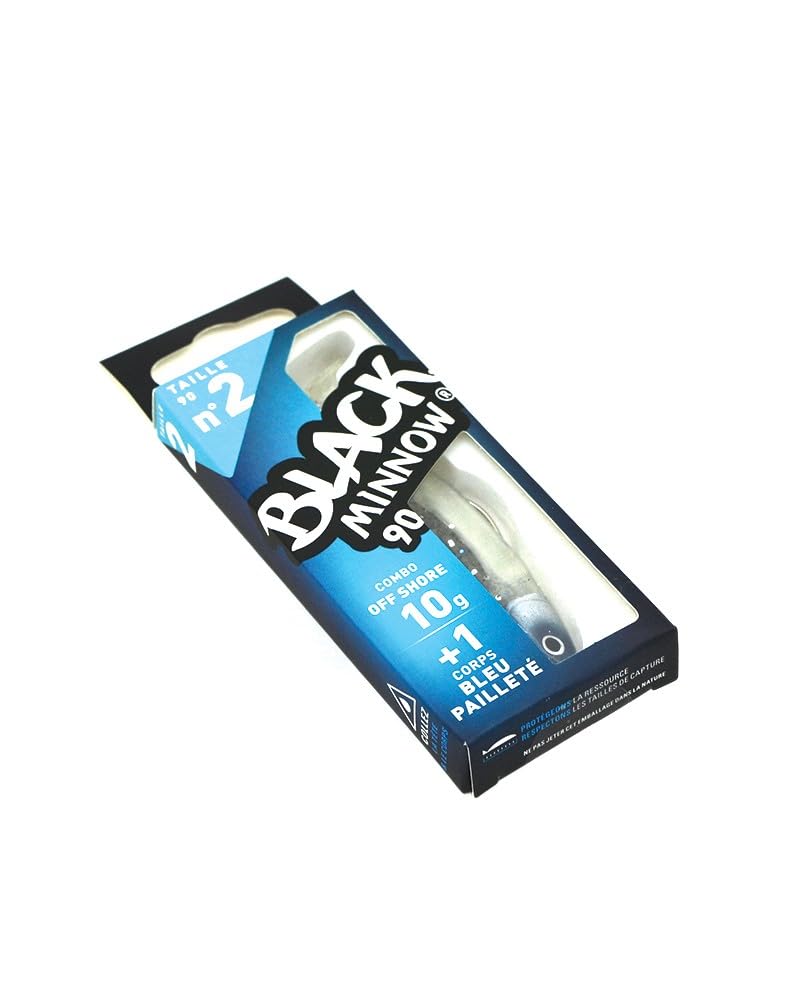 Fiiish Black Minnow 10g Fishing Hook, 90mm, Blue Off Shore Head with Blue Glitter Body (M, 10.0 grams, 1 piece)