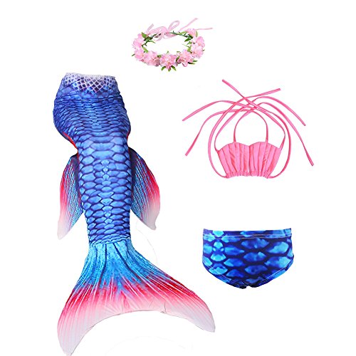 Bigface Up Girls 4PCS Bikini Set Mermaid Tail Swimwear Swimmable Mermaid Tail for Swimming(with headband)