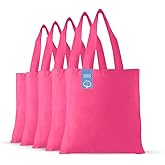 Simply Green Solutions Reusable Cotton Cloth Grocery Craft Bag, 15 x 16 Reusable Tote with Handle, Pack of 5, Hot Pink