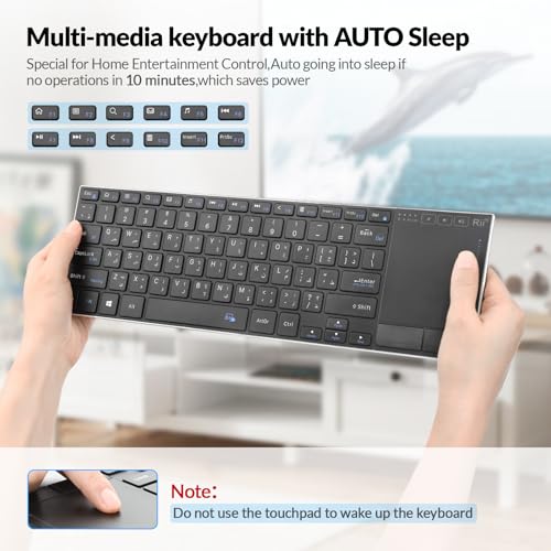 Rii Wireless Keyboard with Trackpad,Dual Mode Bluetooth Keyboard&Wireless Keyboard with Touchpad,Rechargeable Stainless Steel Ultra Slim (BT+2.4G)[Arabic layout]