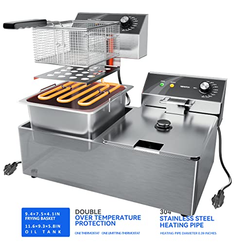 TOPKITCH Commercial Deep Fryer Stainless Steel Dual Tank Electric Deep