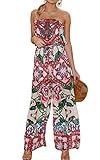 ECOWISH Womens Off Shoulder Floral Print Strapless Jumpsuit Wide Leg Rompers Pink M