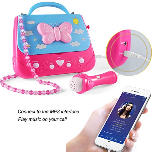ROFAKU Kids Karaoke Machine, Girls Karaoke Machine Toys Music Player with Microphone and Lights, Battery Operated Portable Singing Machine with Adorable Sing-Along Boom Box for Girls - Thumbnail 4