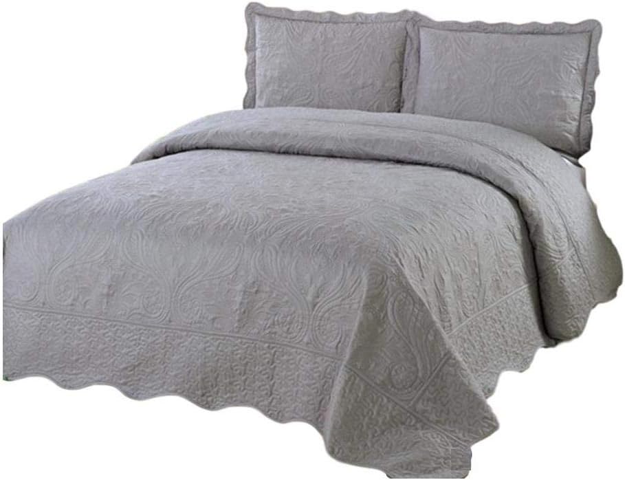 Quilt Queen Size 3 pc Embroidered Bed Set / Bedspread / 2 Pillow Sham (Gray)