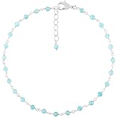 YANARA Gemstone Anklet for Women Dainty Boho Summer Beach Jewelry for Girls Handmade Rosary Charm Ankle Bracelets for her 9+1.5 inch Gifts For Her