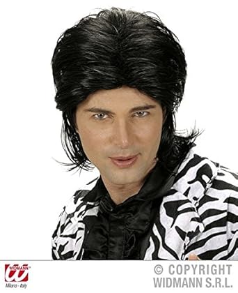 Black Mens Mullet Wet Look Hair Man Wig Accessory For 70s 80s