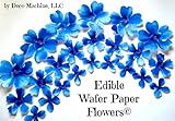 Assorted Blue Wafer Paper Flowers in 3 Different Shapes and Sizes ranging from 1 Inch to 2 inch for Decorating Desserts Pack of 26