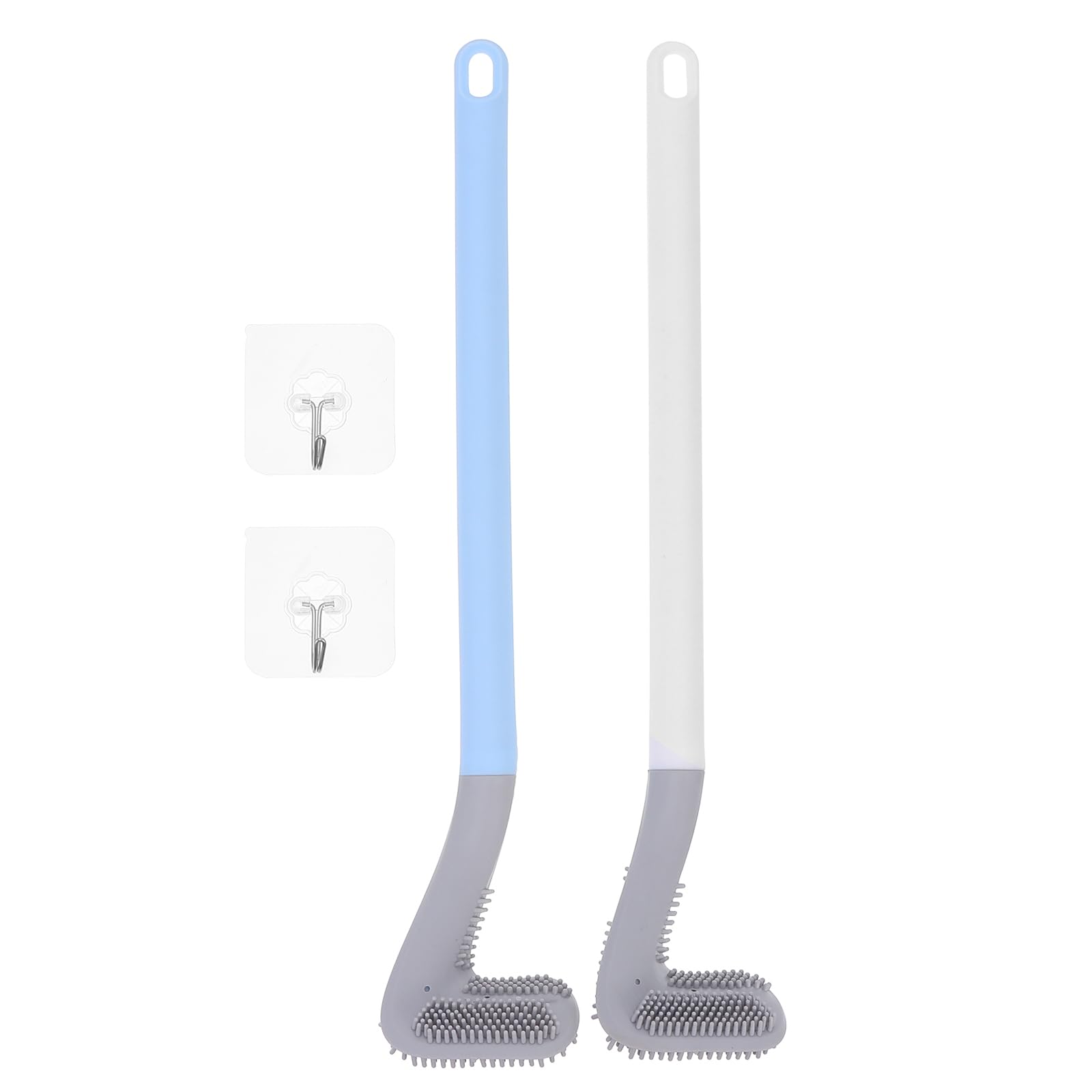 EXCEART 2 Pcs Golf Club Shaped Toilet Brush Long Handle Silicone Toilet Brush Wall- Mounted Toilet Cleaning Brush (White and Blue,40X7X2CM