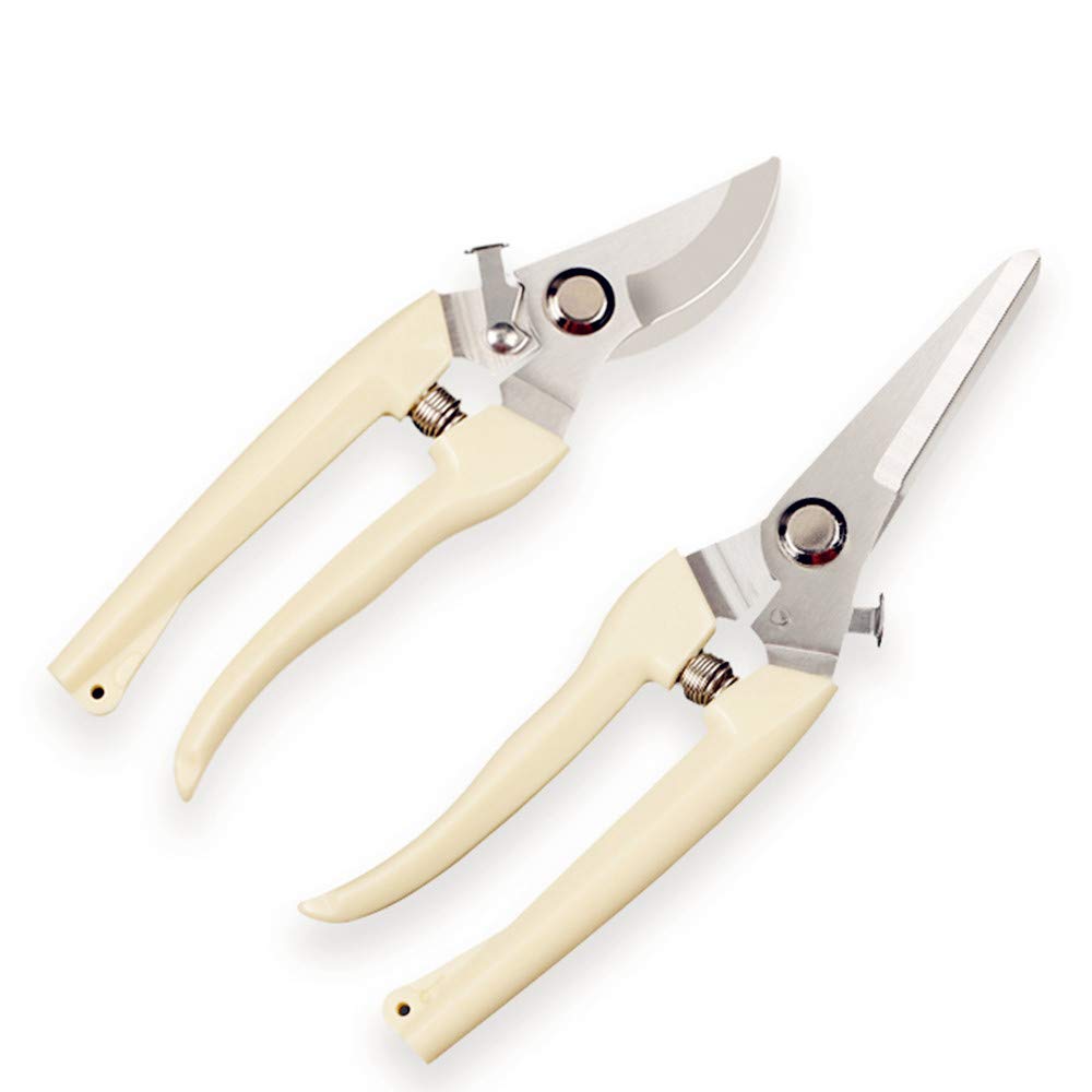 YuBu-Tech Pruning Shears Scissors,Stainless Steel Straight Blade&Bypass Pruning Shears for Professional Tree and Branch Garden Pruner - 2Pcs/Set
