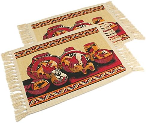 Splendid Exchange Southwest Style Woven Cotton Stencil Placemats Set of 2, Pottery