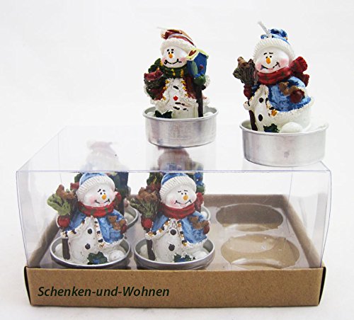 Sigro 6 Pieces Snowman Shape Tealights Candles Set, Wax, Blue, One Size