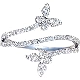 925 Sterling Silver Shiny Full Diamond Ring 18K Gold Cocktail Rings Butterfly Cubic Zirconia Promise Rings CZ Diamond Multi Row Ring Eternity Engagement Wedding Band Ring for Women Z.18 (US Code 7)