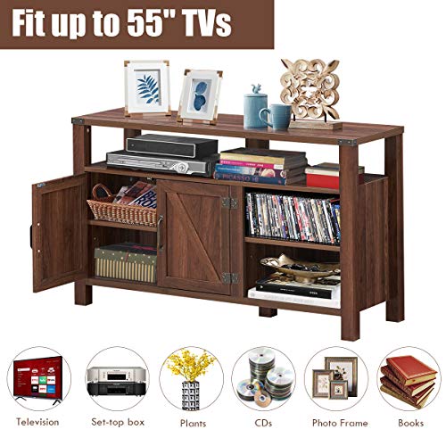 Tangkula-Farmhouse-Wooden-TV-Stand-for-TVs-up-to-55-Inches-Flat-Screen-TV-Console-Table-Cabinet-wBarn-Door-Adjustable-Shelves-Universal-Entertainment-Center-for-Living-Room-Bedroom-Walnut