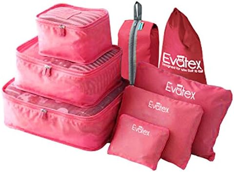 Evatex Packing Cubes - 8 Set Travel Packing Cubes, with Waterproof Shoe Bag, cosmetic bag, diaper bag, Laundry Bag (Pink)