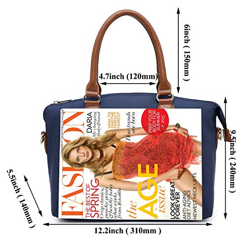 NNEE Water Resistance Nylon Top Handle Satchel Handbag with Multiple Pocket Design - Navy - Thumbnail 5