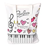 Piano Keys with Colorful Love Print Music Bag Canvas Cotton Tote Handbag Shoulder Shopping Bags Gift (White-MG-344)