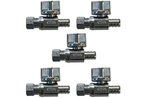 Better H2O Products Inc. Solid Brass Straight Shut Off Valve, 1/4 Turn Lever, 1/2-inch PEX x 3/8-inch PEX - Pack of 5
