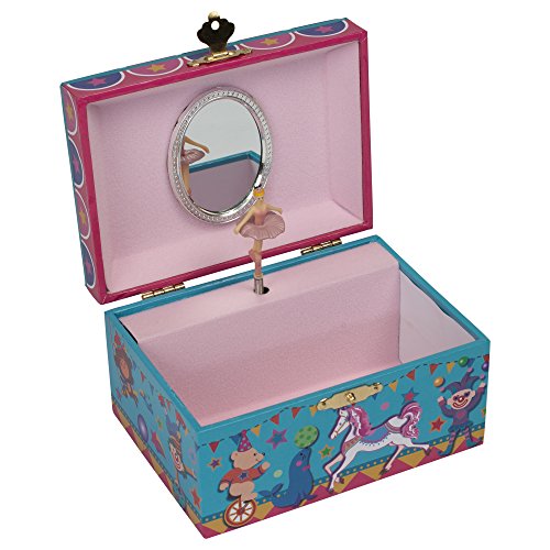Splendid Music Box Co. Multicolored Magical Stripe Carousel of Horses Papier Musical Jewelry Box Plays Swan Lake