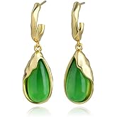 Handmade 14k Gold Jade Earrings for Women Lucky Green Jade Earrings Hypoallergenic Teardrop Gold Jade Jewelry