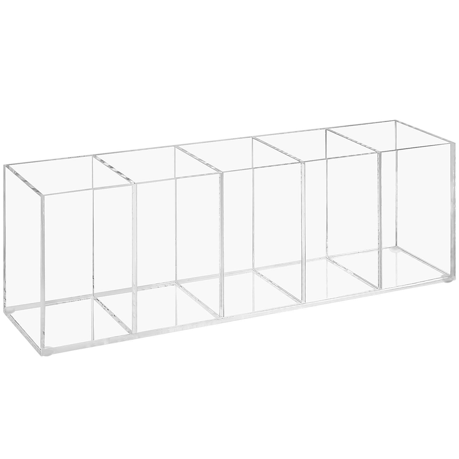 Top-spring Acrylic Pen Pencil Holder, 5 Compartments Clear Desk Organiser for Pens, Pencils, Makeup Brushes, Pen Pot for Classroom, Office, Stationary Organiser (5 Slots)