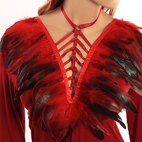 Feather Harness Caged Bralette Strappy Top Body Cage Plus Size Burning Man Goth Fetish Art Clothing (Wine Red)