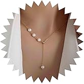 Yheakne Boho Pearl Y Lariat Necklace Gold Pearl Pendant Necklace Drop Pearl Y Necklace Vintage Necklace Choker Chain Jewelry for Women