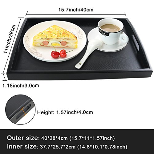 SILILUN Serving Tray Black Wood Tray Wooden Platter with Handle Easy Arrangement Breakfast Food Tray 15.7 x 11 x 1.57