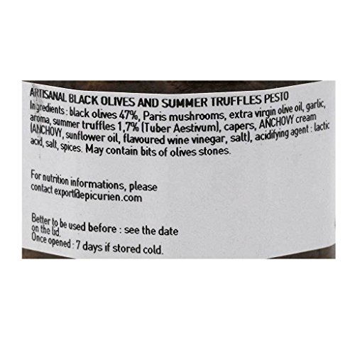 L'Epicurien, Black Olives and Summer Truffles Pesto Tapenade, 3.5 Ounce (100 Gram), Jar