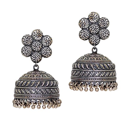 Jaipur Mart Indian Bollywood Oxidised Jhumka Earrings Silver Jewellery Gift