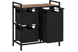 Yifeel Laundry Hamper with shelf, Laundry Basket 2 Section, Laundry room organization, Laundry Sorter with Pull-out 3 clothes bags（All 100.9L）, Bedroom, Bathroom, Dorm, Rustic Brown and Black JLH001SR