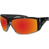 BOMBER Safety Sunglasses for Men, Matte Black Frame with Red Crystal Mirror Safety Lens, Large Fit, z87 Compliant ANSI, UV Protection - AH104RM