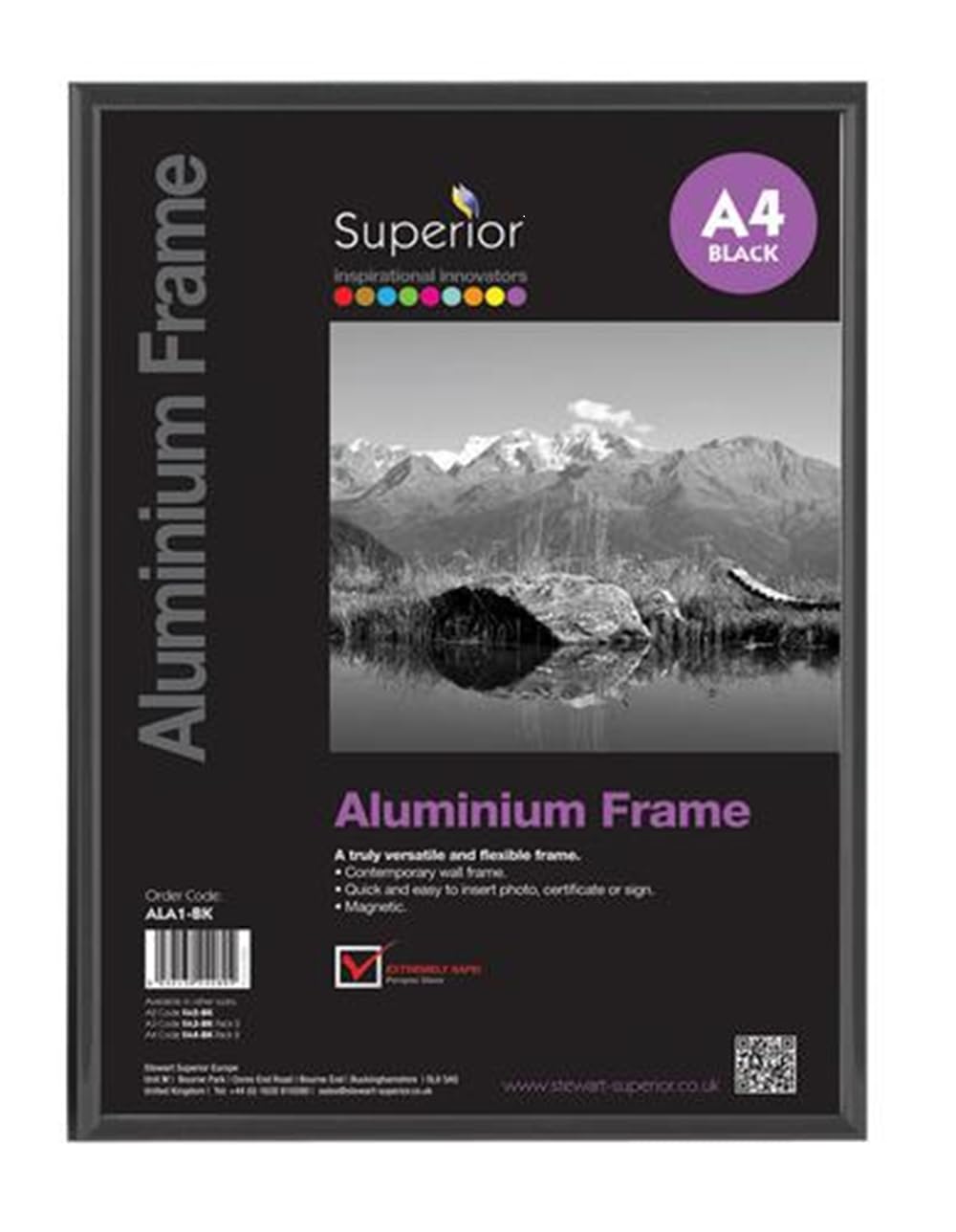 Stewart Superior A4 Brushed Aluminium Picture Frame with Perspex Safety Glass - Black — image 1
