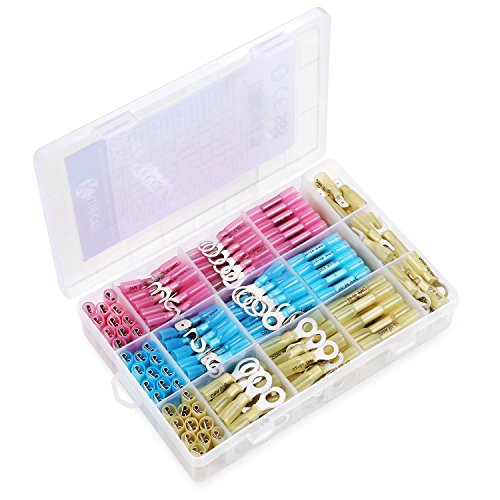 Kuject 300PCS Butt Connector Kit, Waterproof Electrical Crimp Wire Terminals, Include Ring Terminals (Copper Lugs), Spade Connectors, Hooks, Forks, Quick Disconnect Terminals for Automotive, Marine