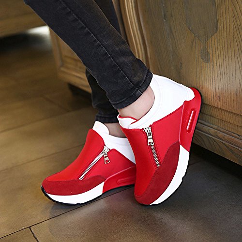 Goldweather Women Running Shoes Fashion Thick Bottom Platform Non-Slip Outdoor Walking Sports Sneaker (US:5.5, Red) - Thumbnail 4