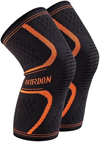 ROTERDON Sports Knee Brace Support Sleeves, Athletic Compression Knee Sleeve for Sport Fitness Pain Relief Arthritis Support Running Jogging Football Basketball Brace