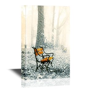 Canvas Wall Art - Vintage Row of Red Benches in a Beautiful Autumn Park - Gallery Wrap Modern Home Art | Ready to Hang - 12x18 inches