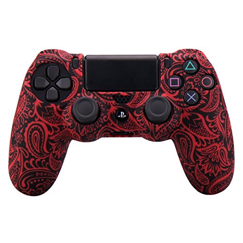 YoRHa Water Transfer Printing Flowers Silicone Cover Skin Case for Sony PS4/slim/Pro Dualshock 4 Controller x 1(red) with Pro Thumb Grips x 8 - Thumbnail 2
