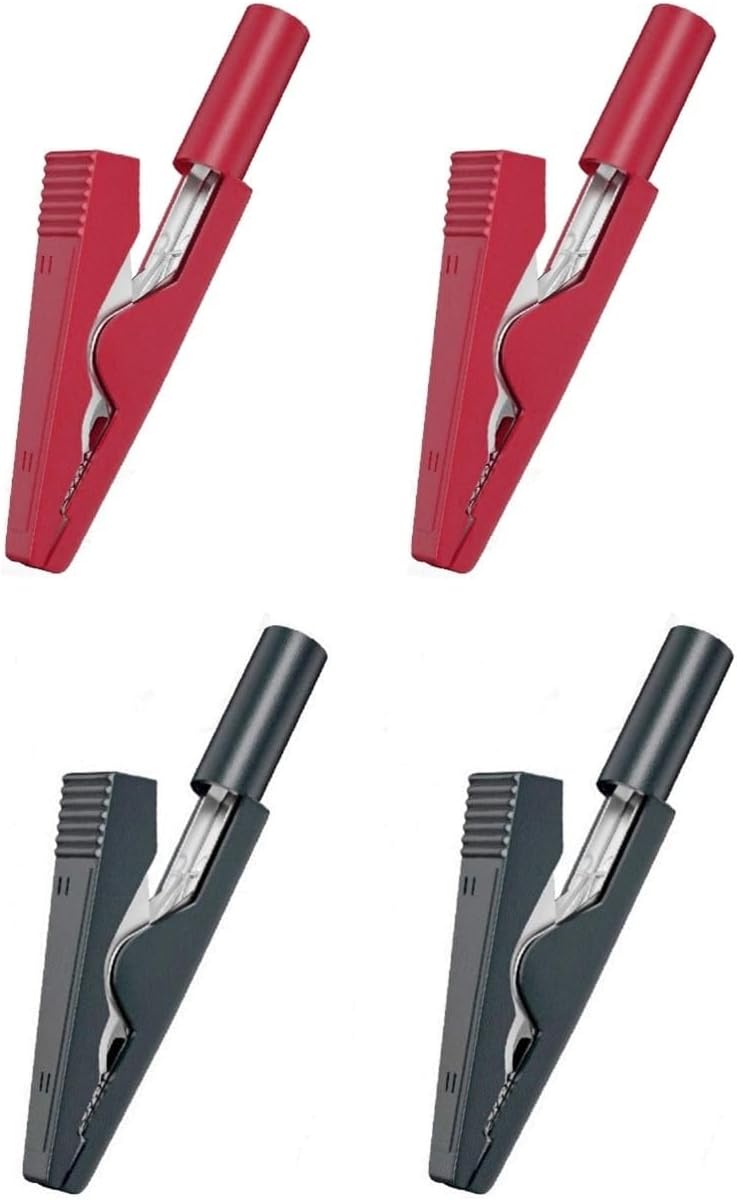 JZK 4Pcs Mini Insulated Crocodile Clips 2mm Banana Socket Red Black 41.2mm