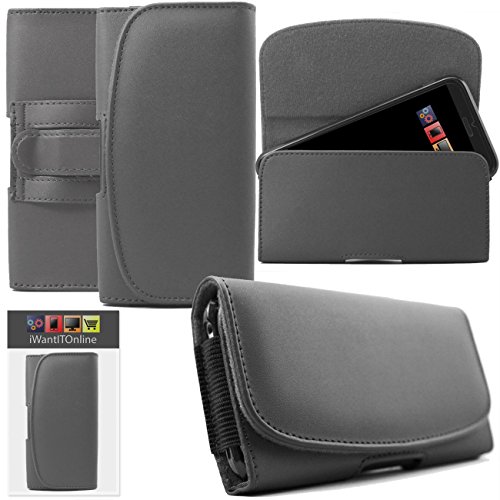 IWIO Huawei Ascend Y530 Grey Horizontal PU Leather Side Pouch Case Cover Holster with Belt Loop Clip and Magnetic Closure