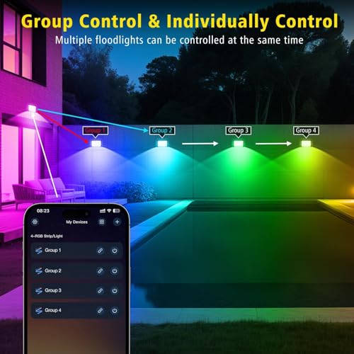 NATPOW RGB LED Spotlight, Outdoor LED Light 100 W LED RGB Projector Light with Bluetooth APP and Remote Control, IP66 Waterproof Colour-Changing Floodlight for Gardens, Patios (Set of 2)