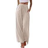 domirica Palazzo Pants for Women Dressy Summer Hawaiian Beach Cool Elegent Drawstring Waist Ankle Length Flowy Trousers