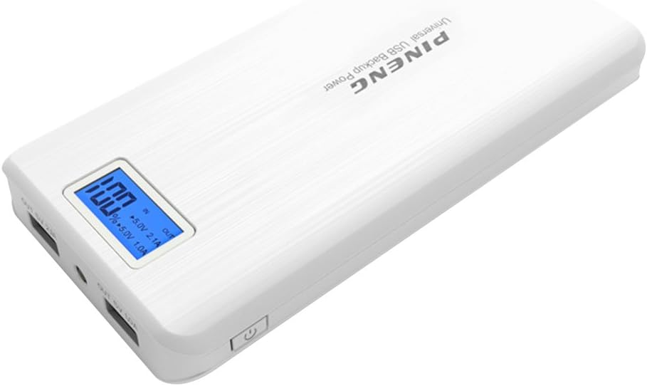 Original PINENG Power Bank 20000mAh,Gentman Portale Dual-Port USB Charger Mobile Battery with Flashlight and LED Digital Display for Android iPhone Samsung Tablets White