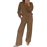 EVALESS Two Piece Sets for Women Lounge Sets Casual V Neck Sweatshirt and Wide Leg Sweatpants Matching Sets Women Clothing