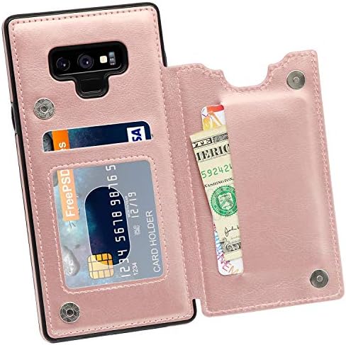 MMHUO Galaxy Note 9 Wallet Case, PU Leather Galaxy Note 9 Case with Credit Card Holders Double Magnetic Buttons Flip Shockproof Protective Cover Compatible Samsung Galaxy Note 9 (2018) - Rose Gold